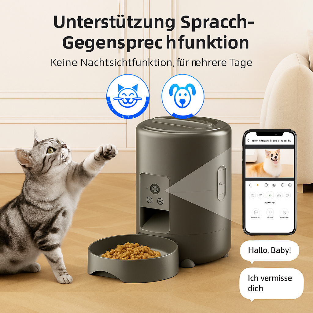 Smart Pet Feeder – Intelligenter Futterautomat mit Sprachfunktion & App-Steuerung für glückliche, gut versorgte Haustiere